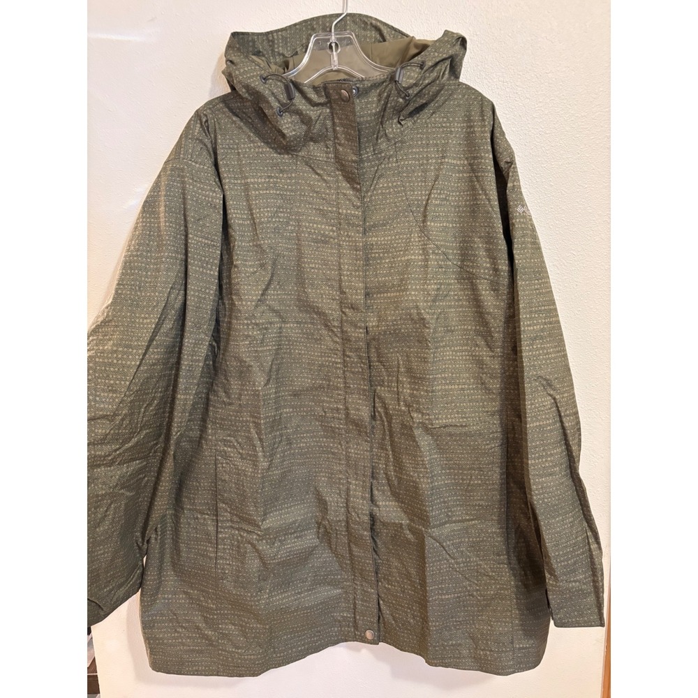 Columbia Omni-Tech Rain Jacket Womens 3X Olive Green Waterproof Hooded Shell